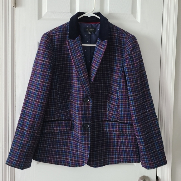 Talbots Mistletoe Plaid Shetland Wool Blazer - Picture 8 of 8